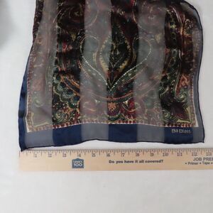 Vintage Bill Blass Sheer Silk Chiffon Oblong Scarf Navy Blue Burgundy Paisley